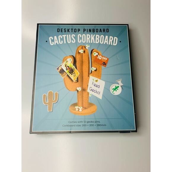 Desktop Pinboard Cactus Corkboard, 12 Gecko Pins Included - Picture 2 of 3